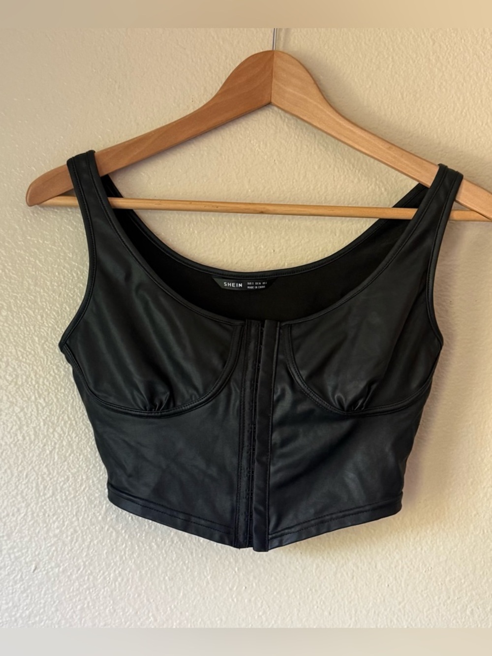 ❇️SHEIN Black Faux Leather Front Hook Crop Top 2 for $22❇️